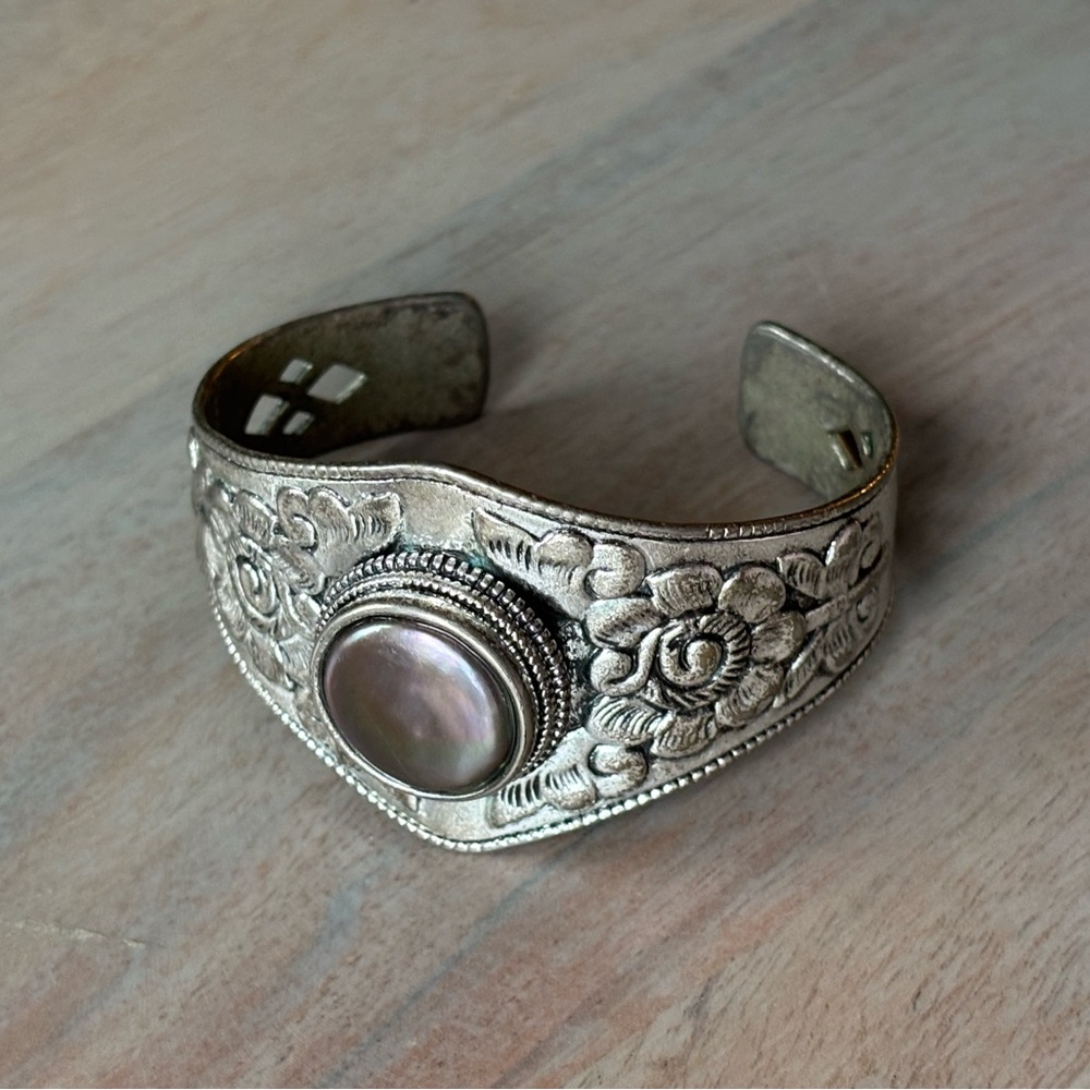 Intricate Silver Floral Cuff Bracelet